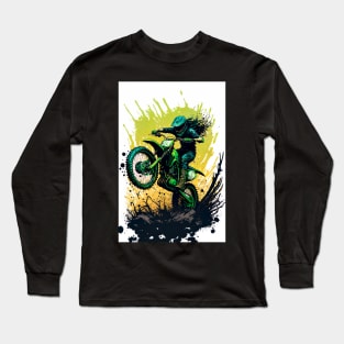 Dirt Bike With Green Paint Splash Design Long Sleeve T-Shirt